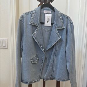 Oversized Studded Denim Jacket Size Large New with Tag